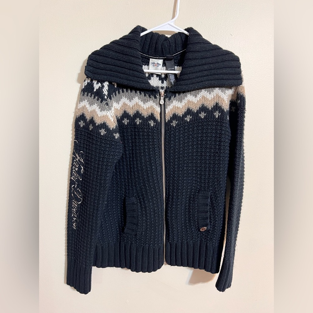 Harley-Davidson Black and White Knit Sweater